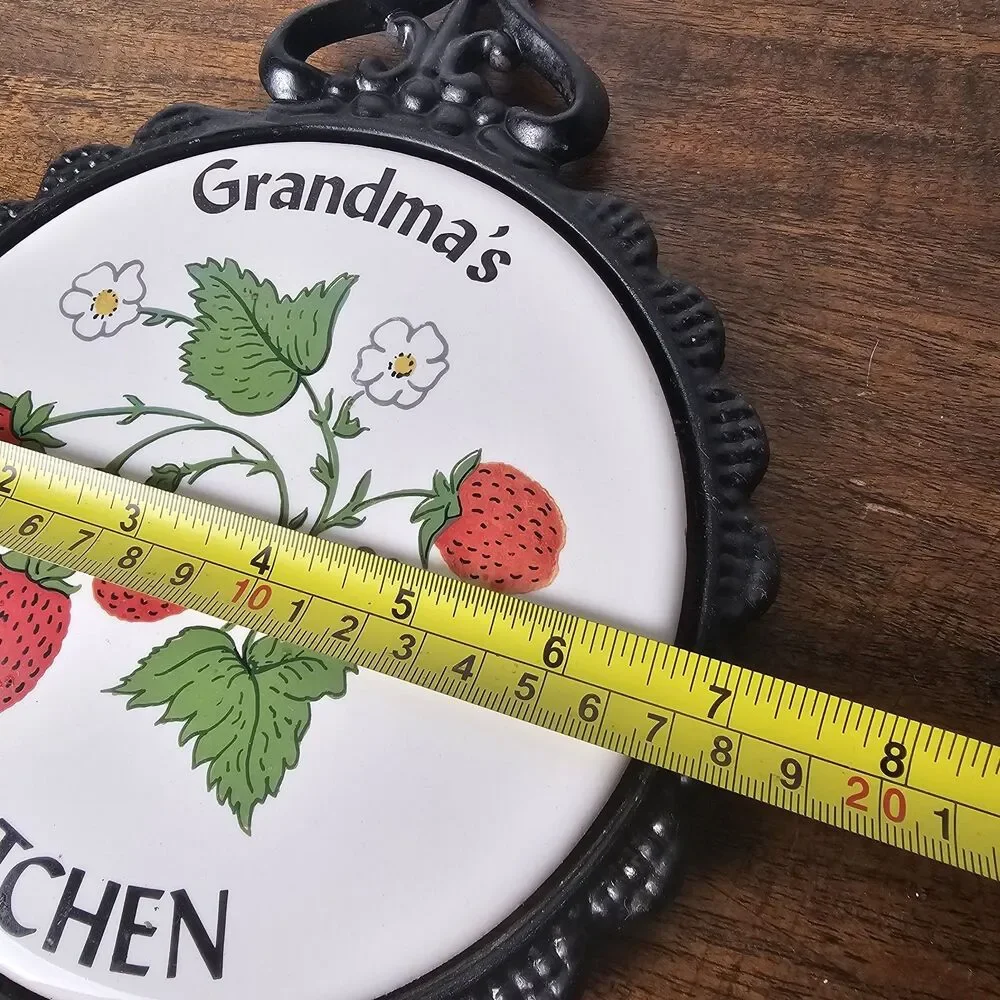 Vintage Grandma’s Kitchen Strawberry Cast Iron & Ceramic Trivet